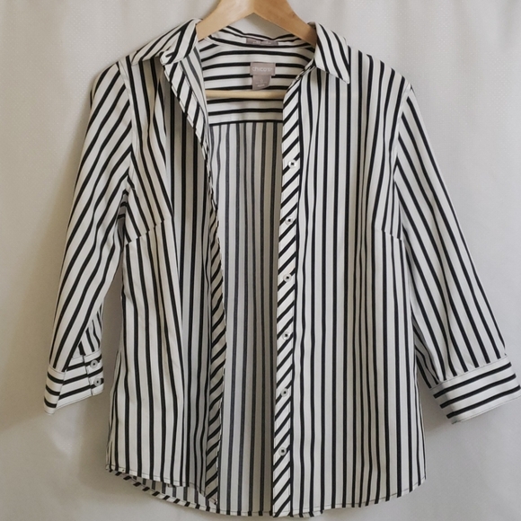 Chico's 3/4 sleeve striped button down blouse NWOT - Picture 6 of 6